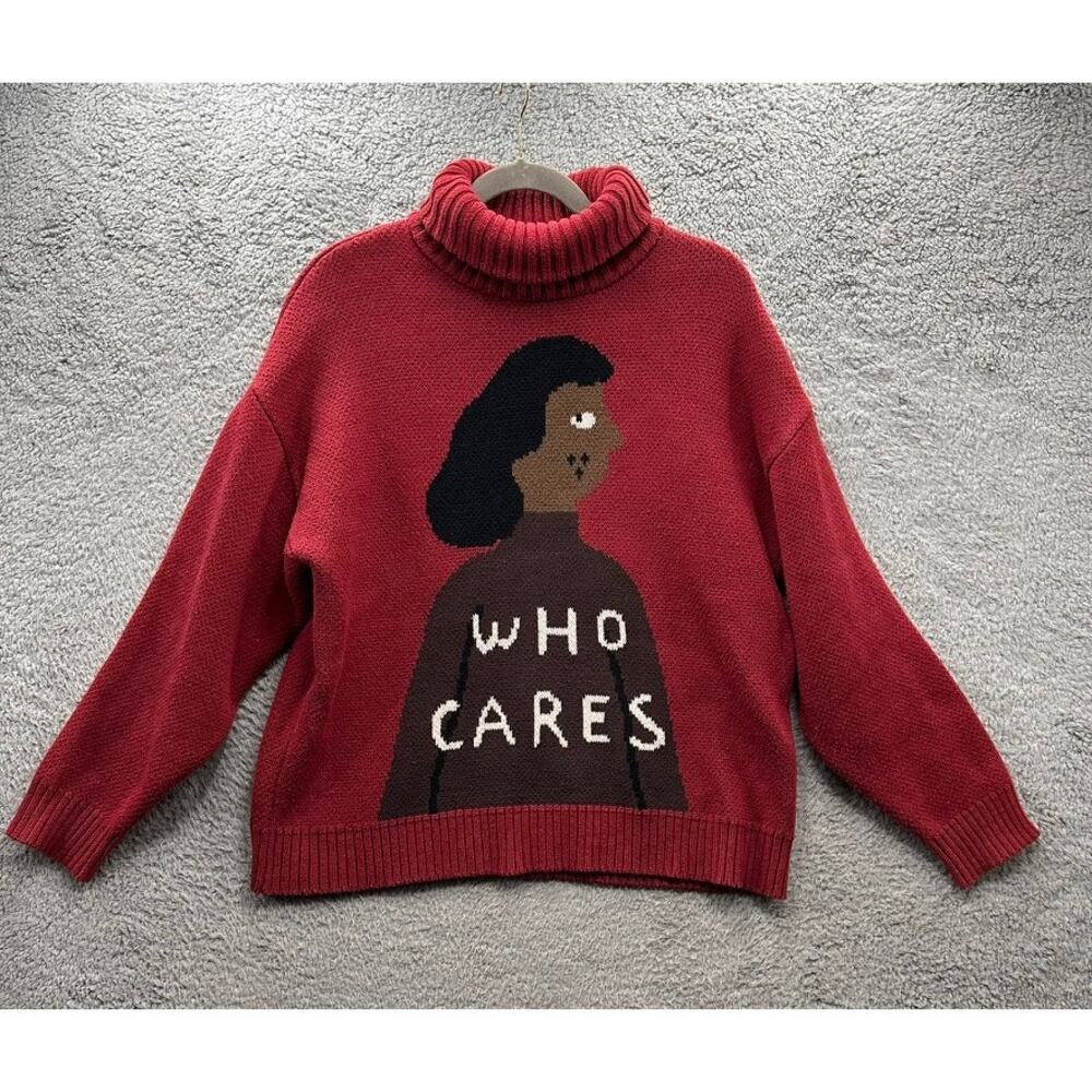 Odd‎ Maker Who Cares Women's L/XL Knitted Sweater Turtleneck Warm Unique